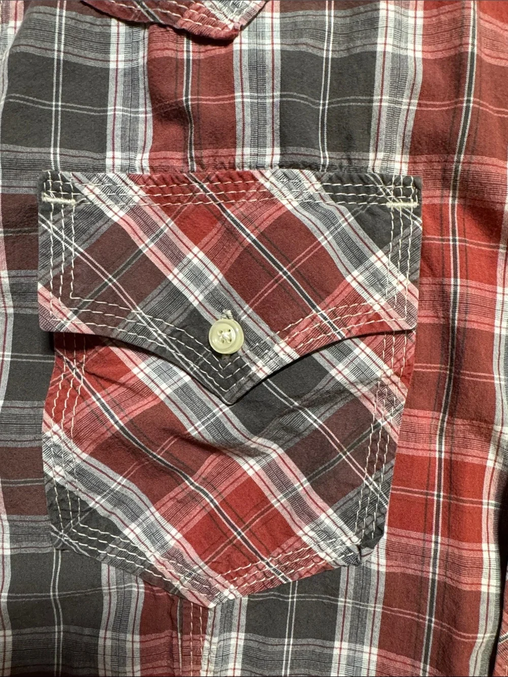True Religion Men's Red Plaid Button-Up Shirt